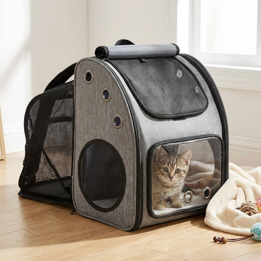 Expandable Pet Carrier Backpack with Acrylic Window – Breathable Travel Bag for Cats & Small Dogs (Up to 18 lbs) with Chest Support & Safety Tether