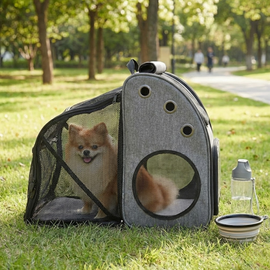 Expandable Pet Carrier Backpack with Acrylic Window – Breathable Travel Bag for Cats & Small Dogs (Up to 18 lbs) with Chest Support & Safety Tether