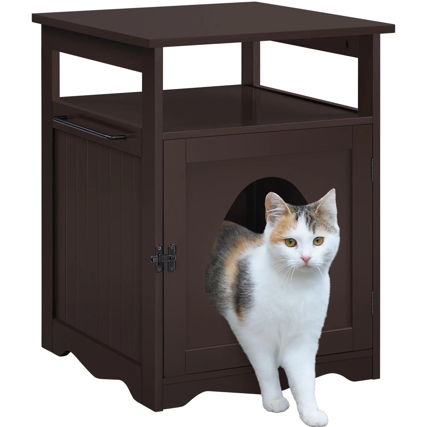 Espresso Cat Litter Cabinet w/ Towel Rack